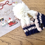 aiboちゃんの大きなボンボンのニット帽　Xmasバージョン(ネイビーとエクリュと白)