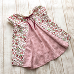90size＊花柄×ピンクの後ろフレアリボンチュニック