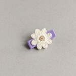 素材と安全性にこだわったベビーヘアクリップ　マーガレット　コットンリボン(パープル)　３．５cmヘアクリップ