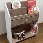 アンティーク風引出し付絵本棚　エイジング加工　UN/AW　完成品