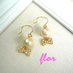 コットンパールとBijouリボンピアス・イヤリング 