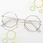 ヘキサゴンあらためオクタゴン型フレーム｜ゴールド｜老眼鏡、だてメガネ、近視用・乱視用・遠近両用として作成OK｜杏や眼鏡
