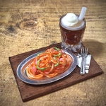 昭和の喫茶店♪スパゲッティナポリタンとコーヒーフロートのミニチュア