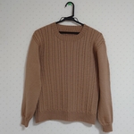 【ご予約品】手作りウール100%ケーブル編みセーター（ベージュ・紅紫）