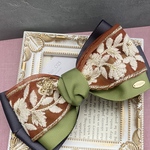 刺繍リボン レース赤・Mサイズ「インド刺繍×グログラン・レッドティー×チャコールグレー」ヘアアクセサリー バレッタ ヘアクリップ ポニーフック ヘアゴム ベージュ パール 赤 紺 黒 緑