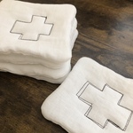 ふんわりふわふわ✱リネンのコースター【ホワイト＋クロス】