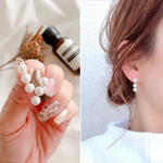 𓐍小粒パール　三連　ピアス𓐍インポート　シンプル　ニュアンス　定番　オフィス　小振り　結婚式　ドレス　華奢　可憐　上品　即日発送