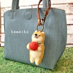 【羊毛フェルト】柴犬くんの バッグチャーム＊キーホルダー（りんご）