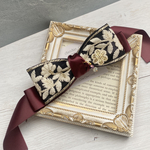 インド刺繍 レース ブラック「インド刺繍とサテンのロングリボン・ブラック」バナナクリップ リボンバレッタ ヘアクリップ ヘアゴム ポニーフック 黒 紫 赤 ベージュ パール チェコビーズ