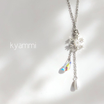 雪の結晶とひと雫のラインストーン＆パール　ネックレス