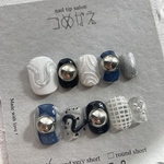 【サイズオーダー品】ネイルチップ：個性派シルバーパーツデザイン