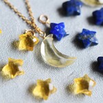 特集掲載【限定数のみ】天体観測　三日月レモンクォーツ　と　スター　サージカルステンレスネックレス50cm 