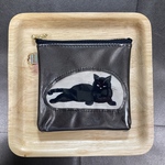 ブラック★PVC&スムースレザー★ミニポーチ★猫★正方形★黒猫★ブラックキャット★おとなの猫ポーチ10cm