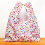 ナイロンレジ袋型エコバッグ◎フラワー◎ランチバッグ◎コンビニ袋◎薬局袋◎マチたっぷり14㎝◎