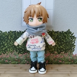ネックウォーマーとトレーナーパンツセット☆グレー×クリーム色くるま柄☆ねんどろいどどーる服