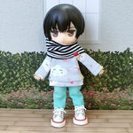 ネックウォーマーとトレーナーパンツセット☆ボーダー×グレーくも柄☆ねんどろいどどーる服