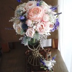 yokoyamachie様専用カート ラベンダーのteardrop Bouquet apricot×white:アプリコット×ホワイトのティアドロップブーケとブートニア