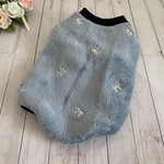 残①枚 犬服🐶🐾リボン刺繍🎀フランネルニット生地タンクトップ ブルー