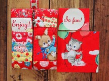 作成キット so fun!ねこちゃん猫 赤色まんなかファスナーポーチ パッチワーク イヤホンケースティッシュケースにも！松山敦子ハンドメイド