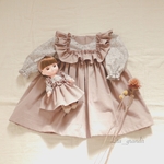 【送料無料】new  ベビー/キッズ  フリルたっぷりのビオラワンピース   ドール服  (コーデュロイ/あずきみるく)  