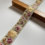 約3.5cm幅/刺繍リボン/カラーチュール/くすみカラー/細リボン/花柄