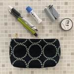 new! tambourine  横長ポーチ  ネイビー×ライトグリーン　ミナペルホネン の刺繍生地　タンバリン　mina perhonen 