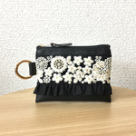 インド刺繍リボンのフリルポーチ