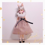 【ファーワンピ】グレンチェックチェリーワンピ☆リカちゃん☆ブライス☆ハンドメイド 