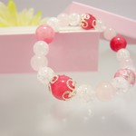 #13【金運・幸運を呼ぶ】龍刻印水晶＆翡翠＆ローズクォーツ　天然石ブレスレット【ポーチ付】