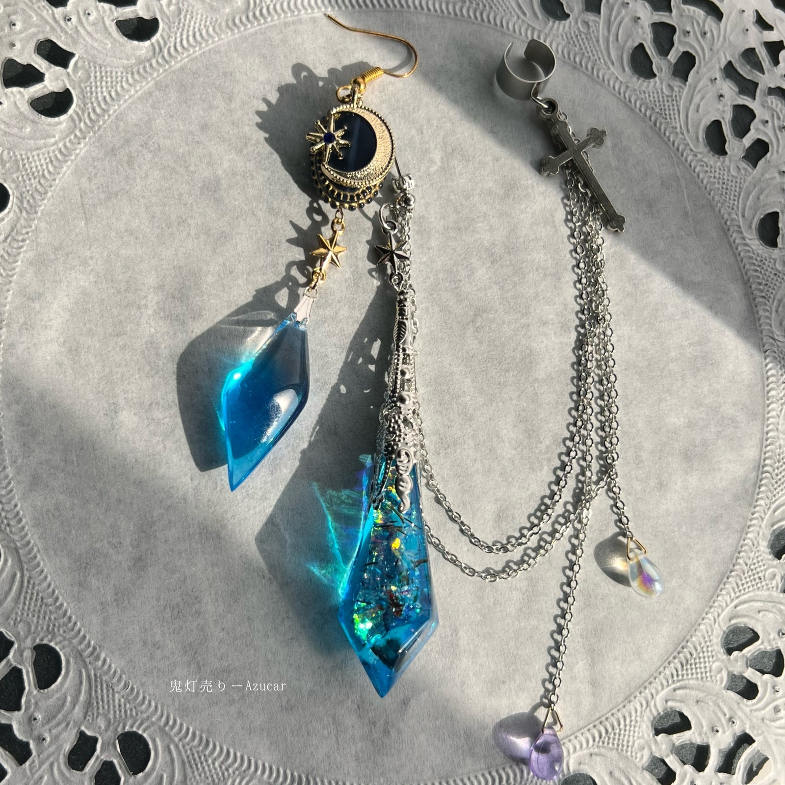 三日月と星から零れ落ちるペンデュラムピアス　イヤリング★ c375e08caa0f6a1fefb62584acef79