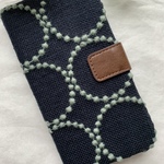 ミナペルホネン＊navy × light greenタンバリン＊iPhone、スマホケース手帳型