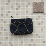 タンバリン　ミニポーチ　ネイビー×カーキ　ミナペルホネンの刺繍生地　　tambourine