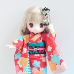 黒×グリーン×紫【オビツ11・リカちゃんサイズ】ビーズ付き下がり