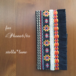 【iPhone6/6s】チェーンショルダー付＊ボヘミアン調刺繍とフリンジ＊手帳型ケース