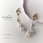 【ぷっくり流れ星ピアス/イヤリングꕤピンク×ブルー】ハンドメイド　アクセサリー　プチプラ　春夏　秋冬　青　水色　スター　お星さま　大人可愛い　華奢　ロング　ゴールド　ビーズ　ガーリー
