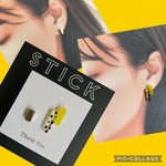 stickピアス　ゴールド＆ネオンイエロー×ドット