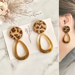 ヒョウ柄 しずく べっこう色 ベロア ピアス リング 大ぶり ハンドメイド