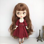 再530.ベルト付きワインレッドのクラシカルワンピース ※ブライスアウトフィット