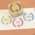 うしと葉っぱの輪のミニ枠・ゴム版はんこ