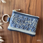 new✨インド刺繍リボンポーチ ダークグレー♡フェイクレザー　アクセサリー入れ 小銭入れ 小物入れ