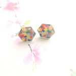 【六角形シリーズ】色紙の樹脂ピアス・ピアス