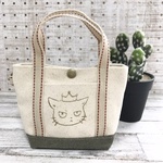 猫boxerミニミニトートバッグ(生成りとモスグリーンb
