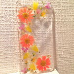 《再々販》♡鮮やかオレンジ色と黄色のお花♡ラメラメ押し花ケース♡≪全機種対応≫