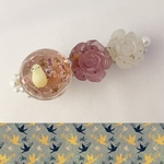 かくれんぼ♩小鳥と薔薇のバレッタ（ピンク×パープル×ホワイト）