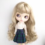 804※単品※ブルーとグリーンのチェックのボックスプリーツスカート※ブライスアウトフィット※1/6ドール服