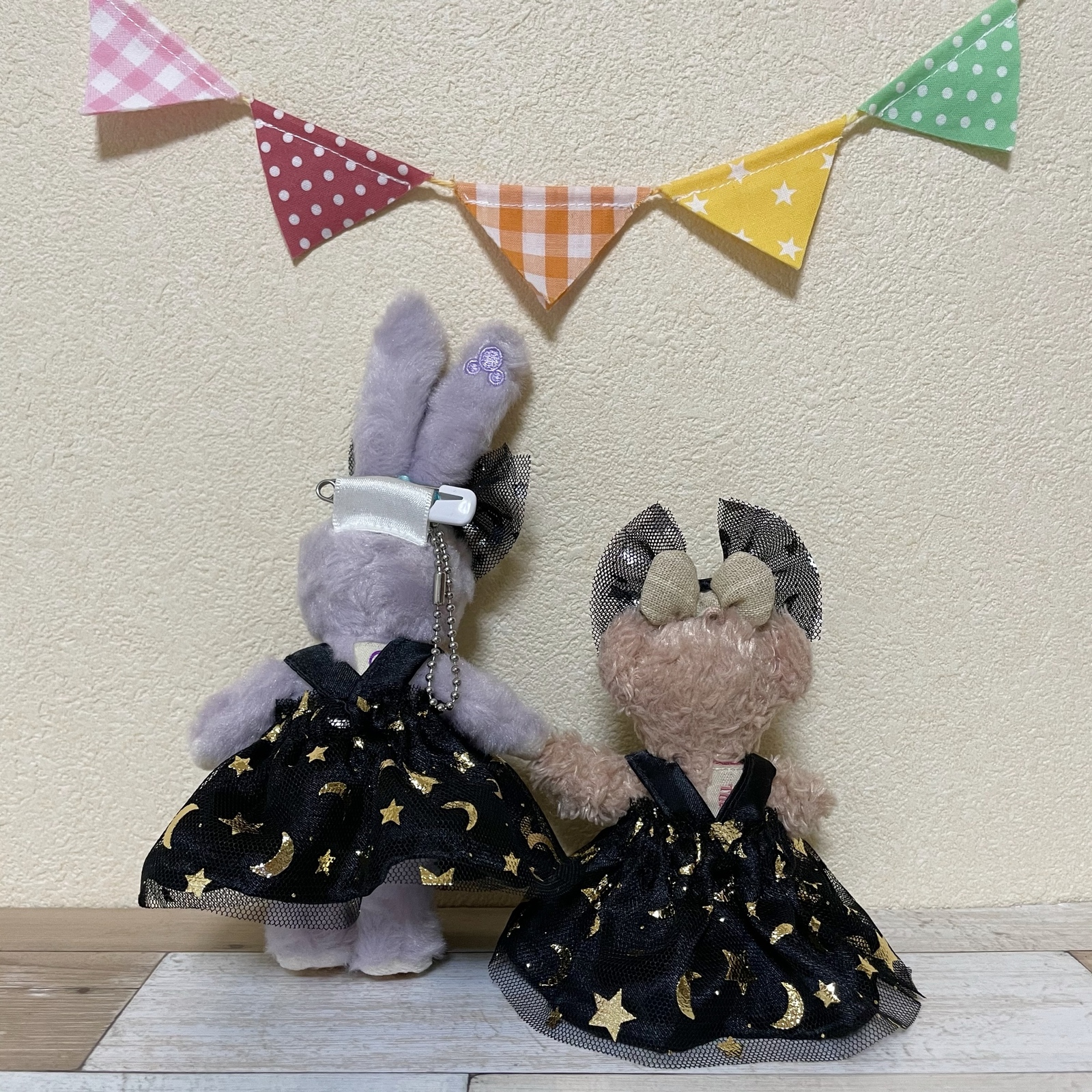 ブラックサテン&ゴールド夜空。星柄☆箔プリントチュールワンピース+