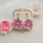 夢可愛い*つまみ細工イヤリング*ピンク×水色*