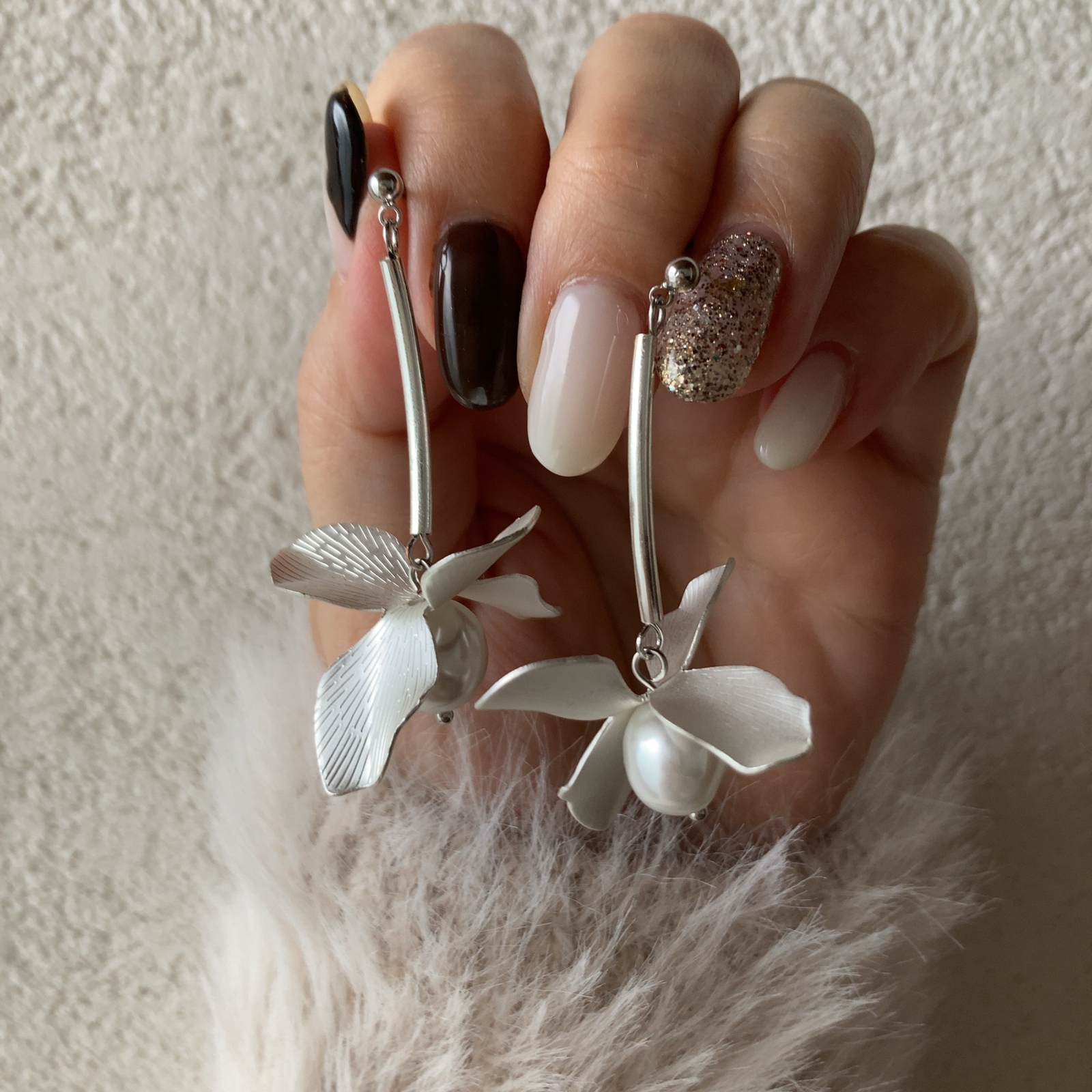 マットフラワー × バロックパール スティック ピアス ∴ アレルギー 