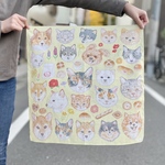 ハンカチ　猫と犬と花とパン
