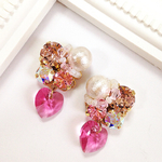 Love♡恋するピンクのスワロフスキーのリボンハートイヤリング♡（ピアス）